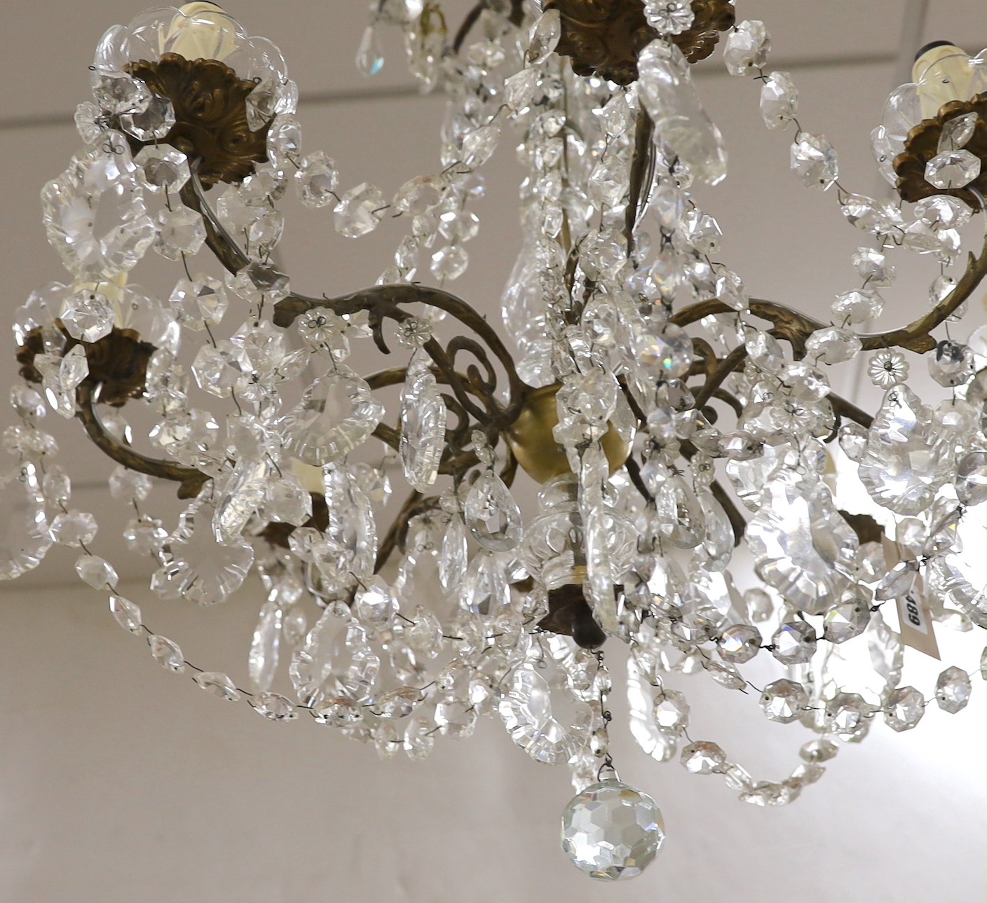 An eight branch lustre drop chandelier, 69cm drop excluding chain